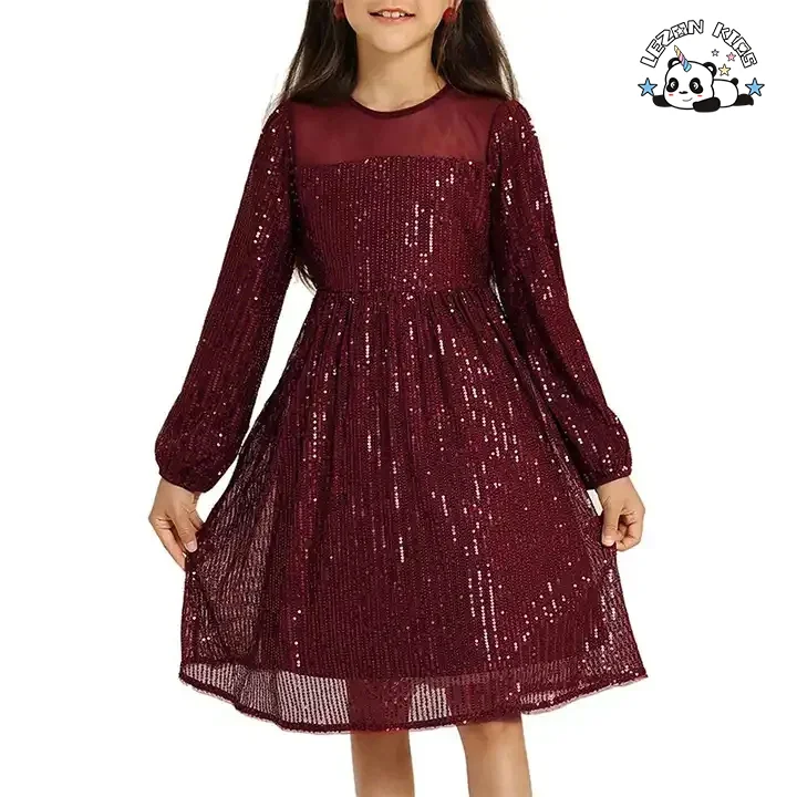LEZONKIDS - Good Quality Elegant Champagne Prince Long Sleeve Sequin Dress Ball Gown Tulle Dress for 2-13T Kids
